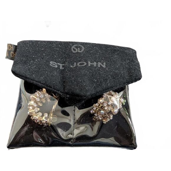 St. John Vintage Elegant Gold Tone Clip-On Rhinestone Earrings Rhinestones - Picture 3 of 9